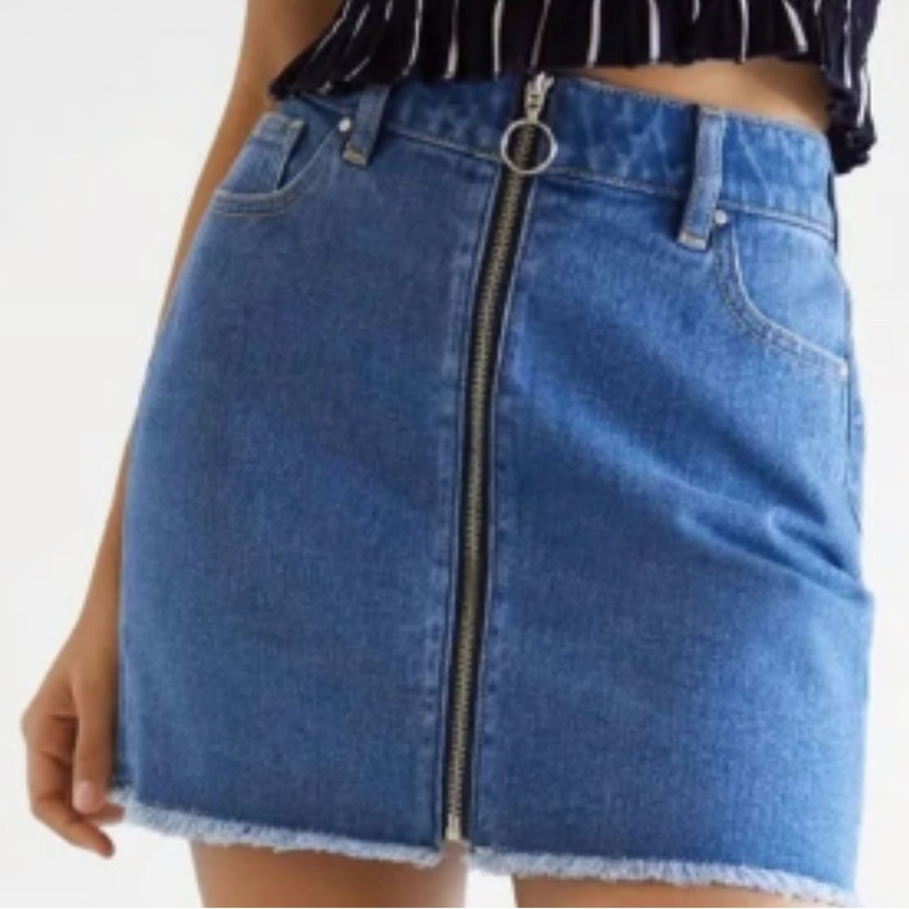 PacSun Blue Pencil Zipper Mini Skirt Casual Size 23 Frayed Hem
